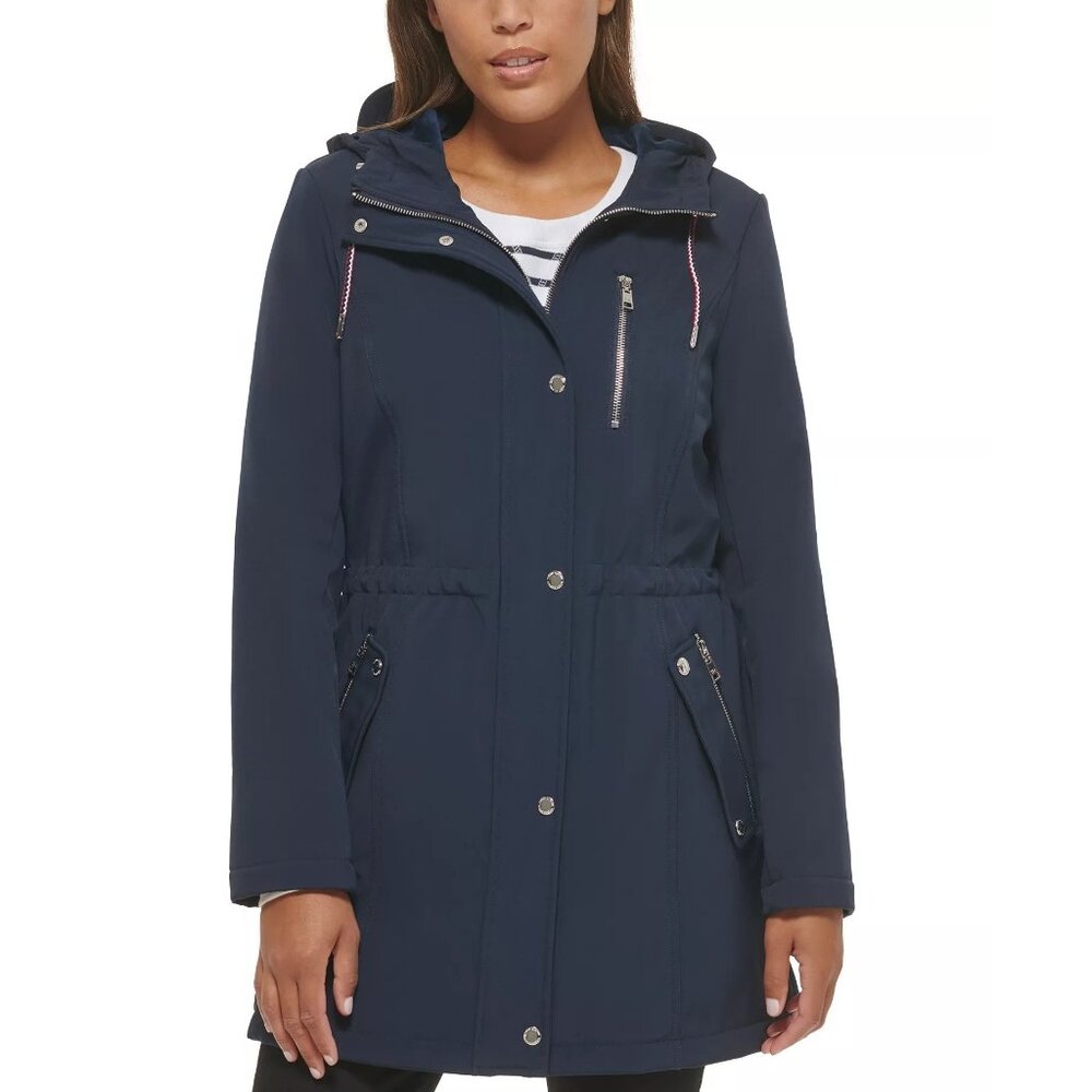 Tommy Hilfiger Jacket Women's Medium Zip Up Blue Hooded Anorak Raincoat NWOT
